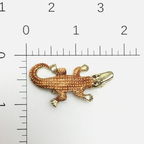 Rare Vintage Gerry’s Gold Brown Enamel Alligator Saltwater Crocodile Mini Brooch - Picture 6 of 6